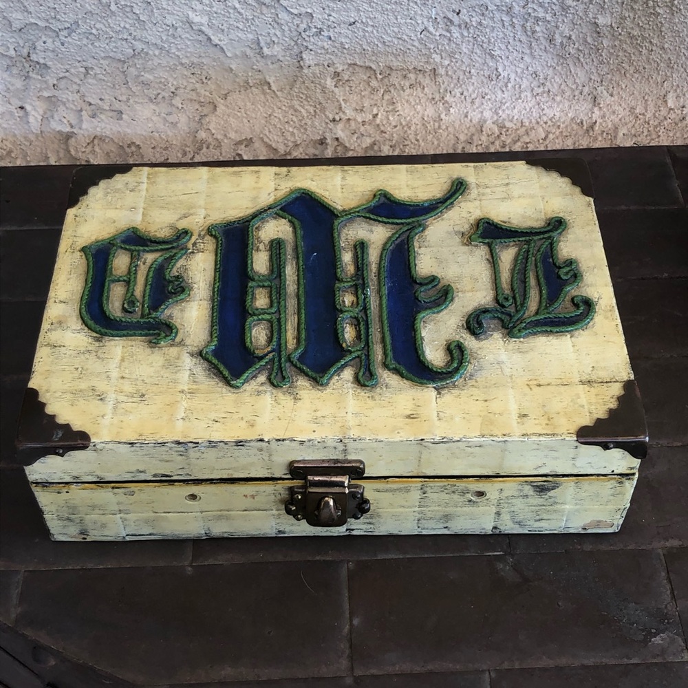 Vintage English Wooden Box By Cheney Initials
